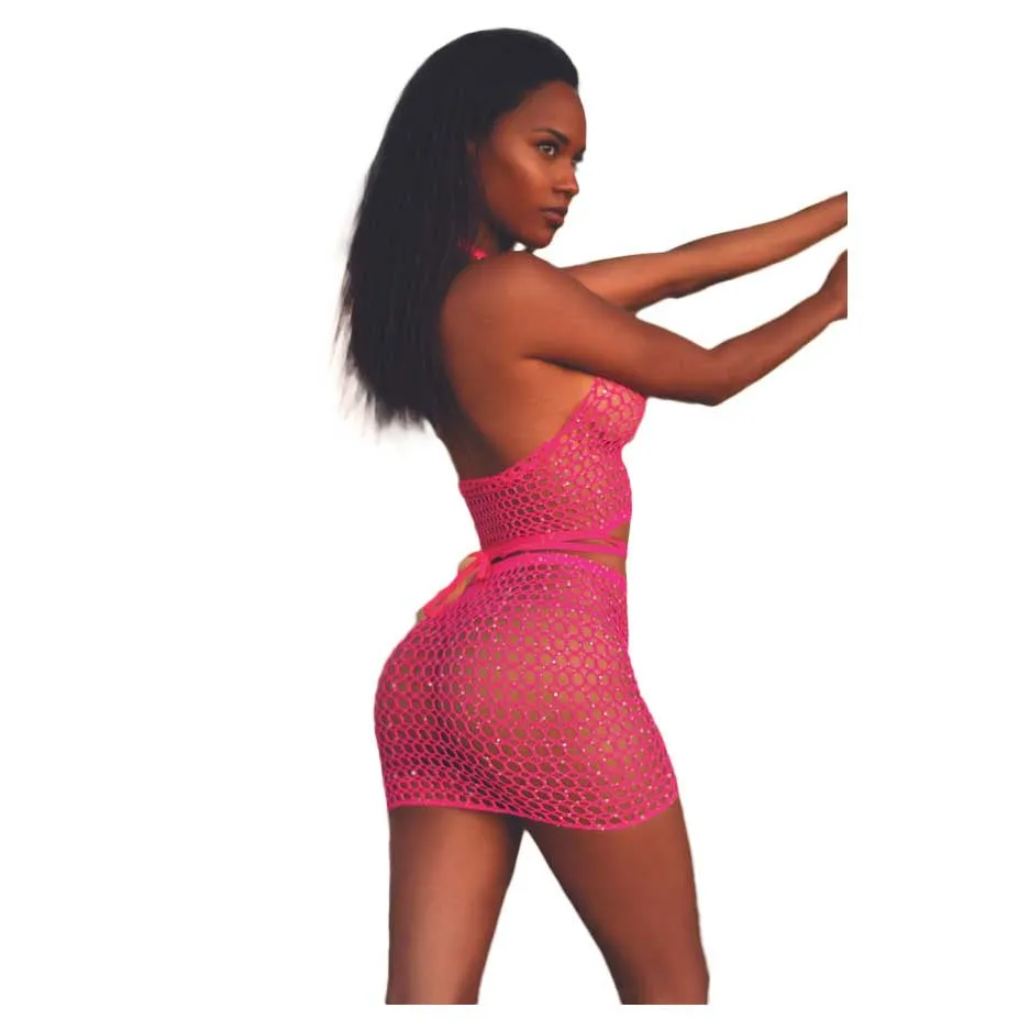 Killer Legs Rhinestone Baddie Two-Piece Lingerie Set with Thong