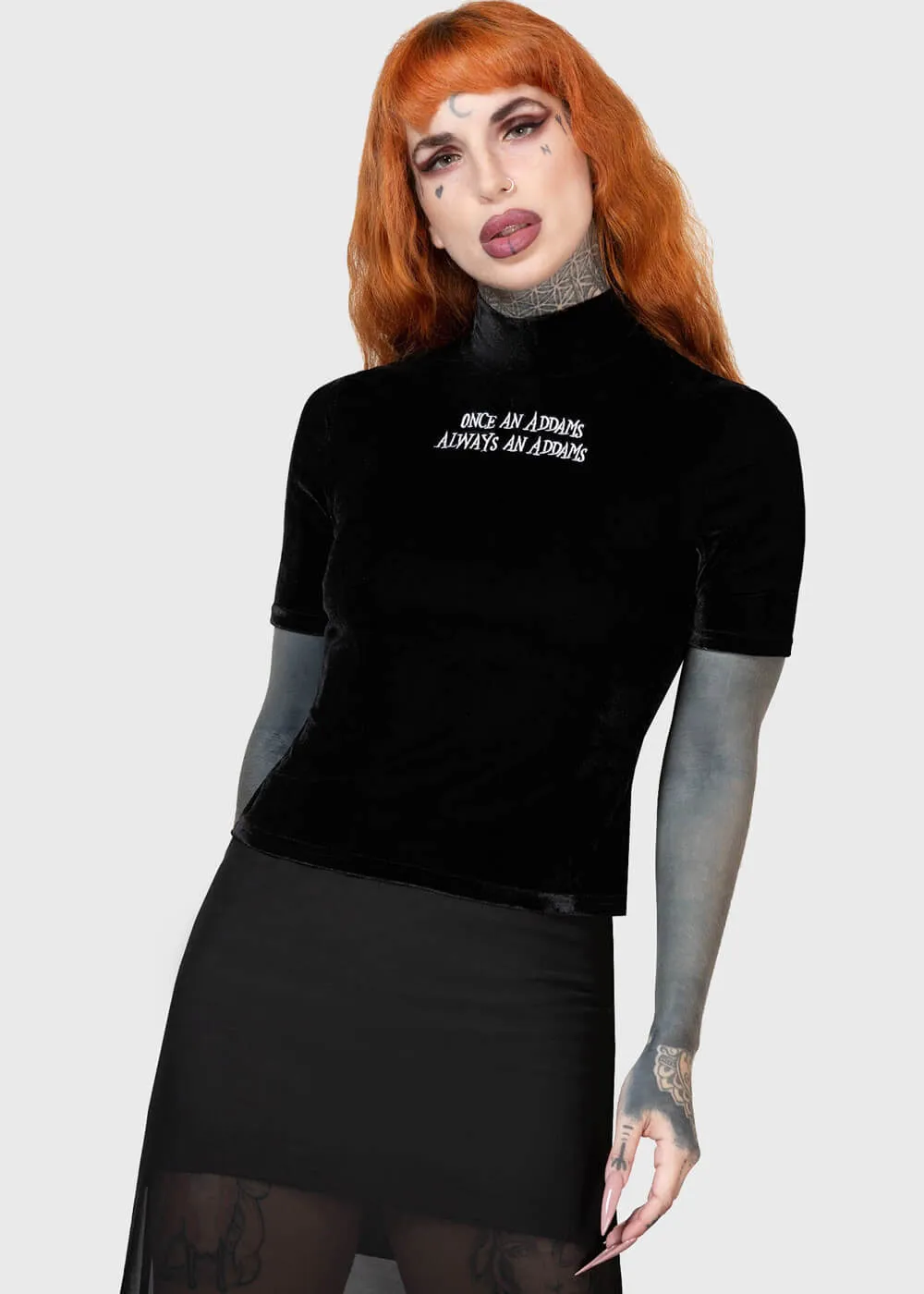 Killstar Wednesday Allergic To Colour Velvet Top Black