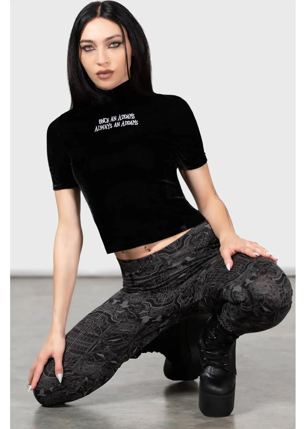 Killstar Wednesday Allergic To Colour Velvet Top Black