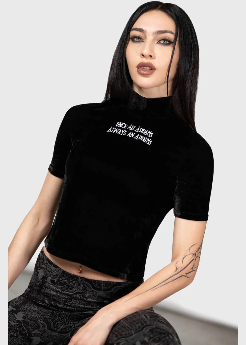 Killstar Wednesday Allergic To Colour Velvet Top Black