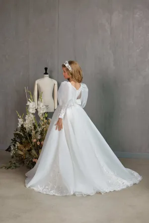 KINGSTON – ORGANZA PUFF SLEEVE COMMUNION GOWN WITH BEAD DETAIL