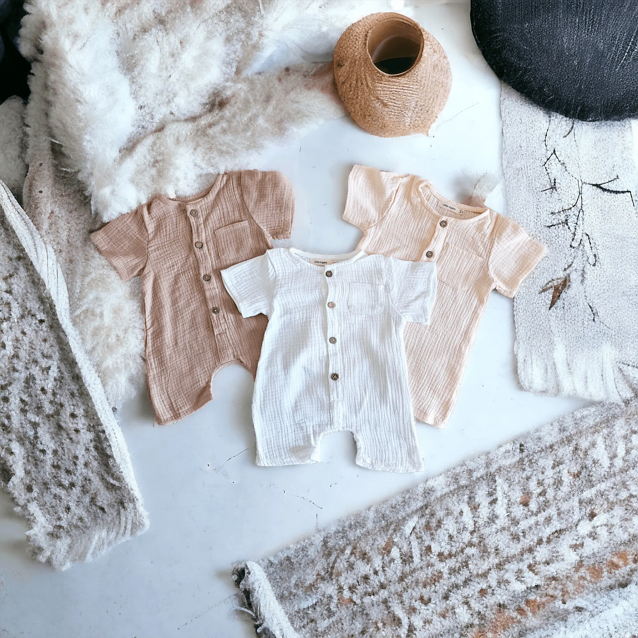 Kirby Cotton Muslin Rompers - Pinks
