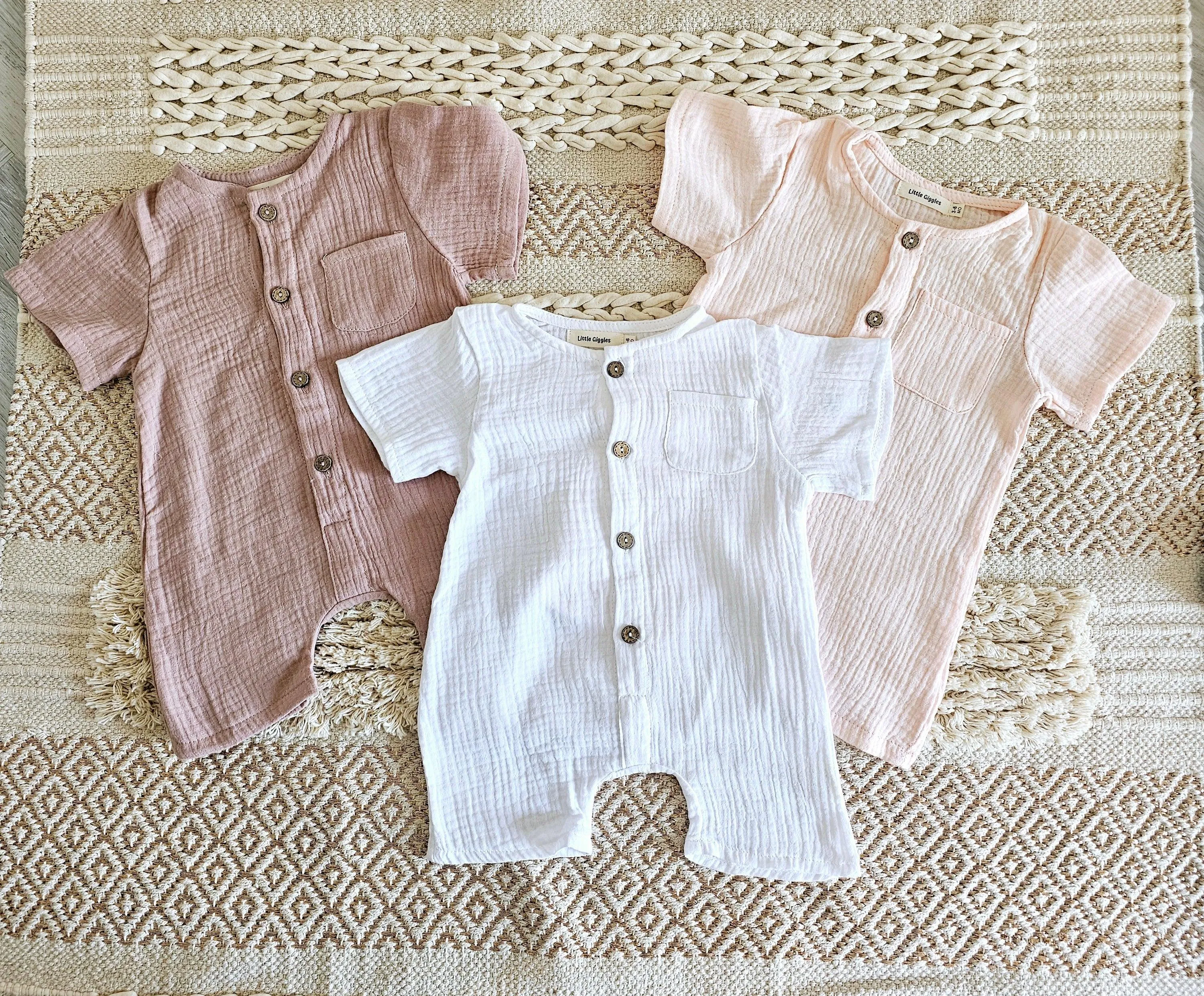 Kirby Cotton Muslin Rompers - Pinks