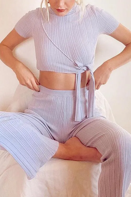Knot Short Sleeve Pants Set