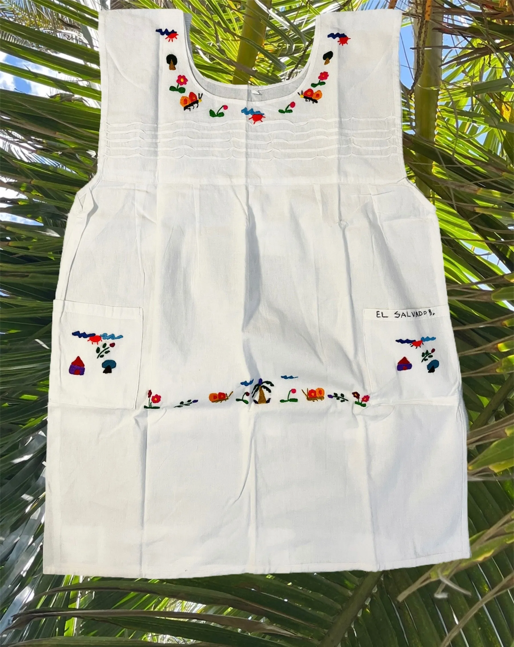 L Multi Color Traditional Embroidered Dress from El Salvador-Vestido