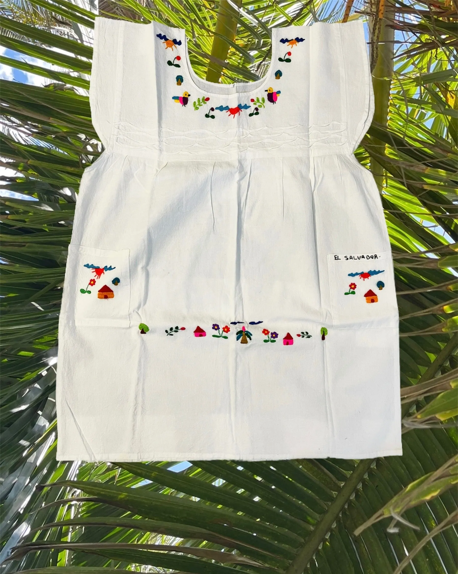 L Multi Color Traditional Embroidered Dress from El Salvador-Vestido