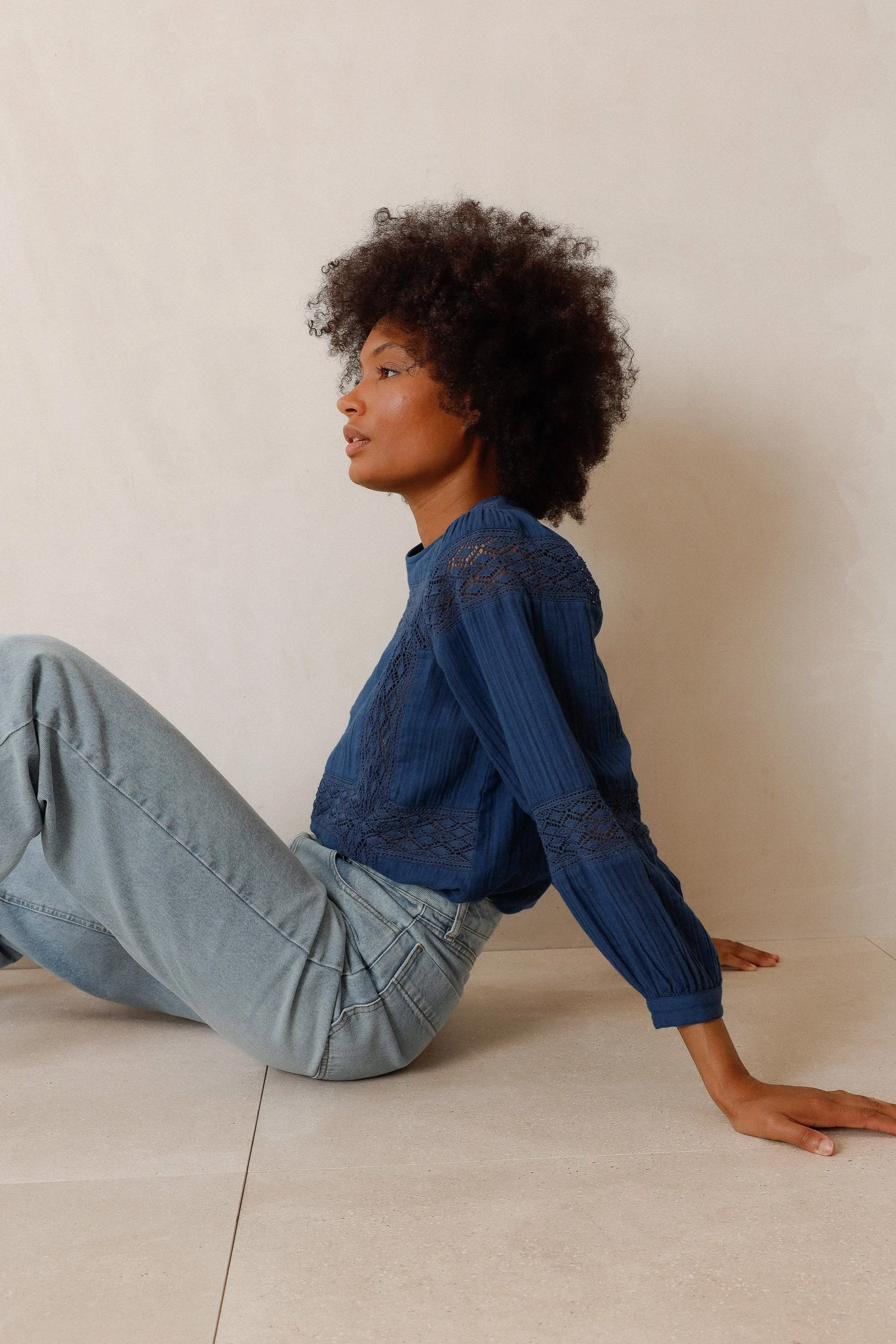 Lace Detail Blouse Indigo