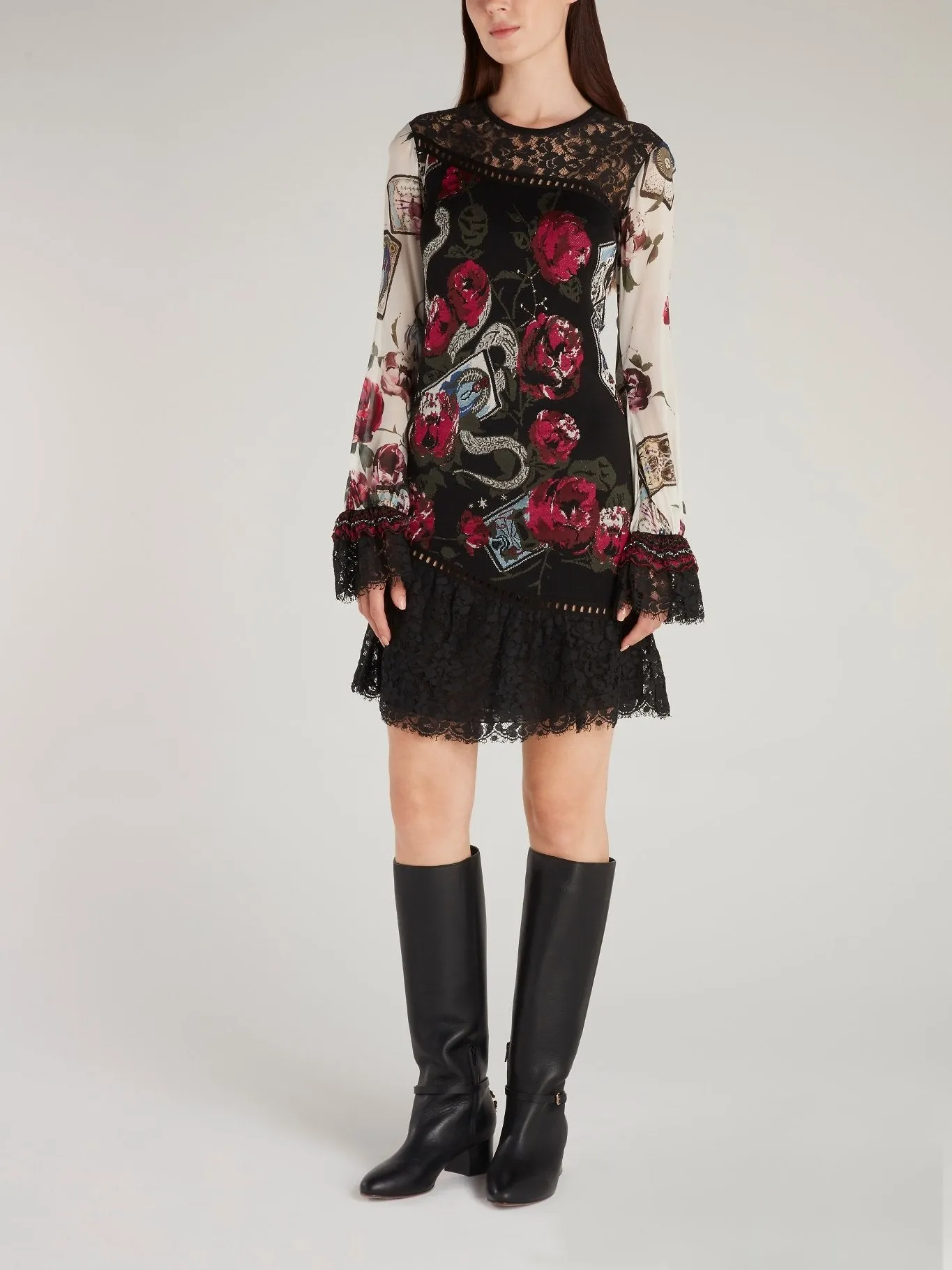 Lace Hem Floral Mini Dress