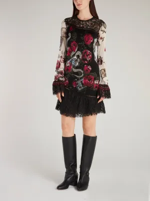 Lace Hem Floral Mini Dress