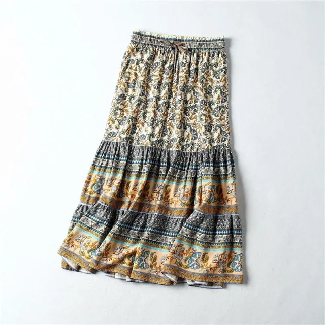 ladies Midi  A-Line Boho skirt Mid-Calf