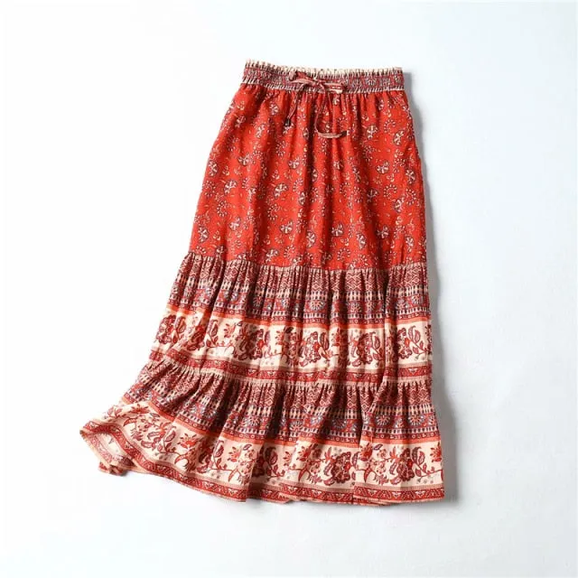 ladies Midi  A-Line Boho skirt Mid-Calf