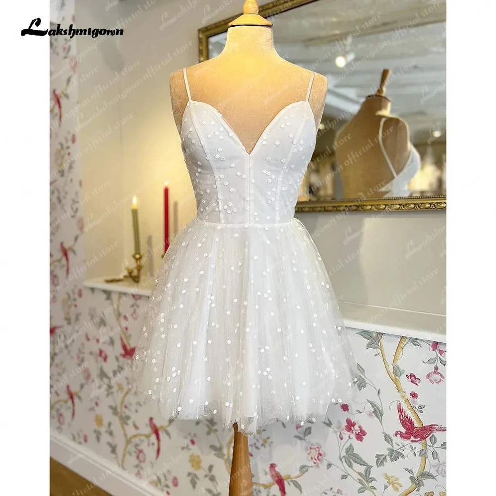 Lakshmigown Lace Short Wedding Dress With Detachable Jacket Dot Tulle Long Sleeves Bridal Gowns Robe De Mariage