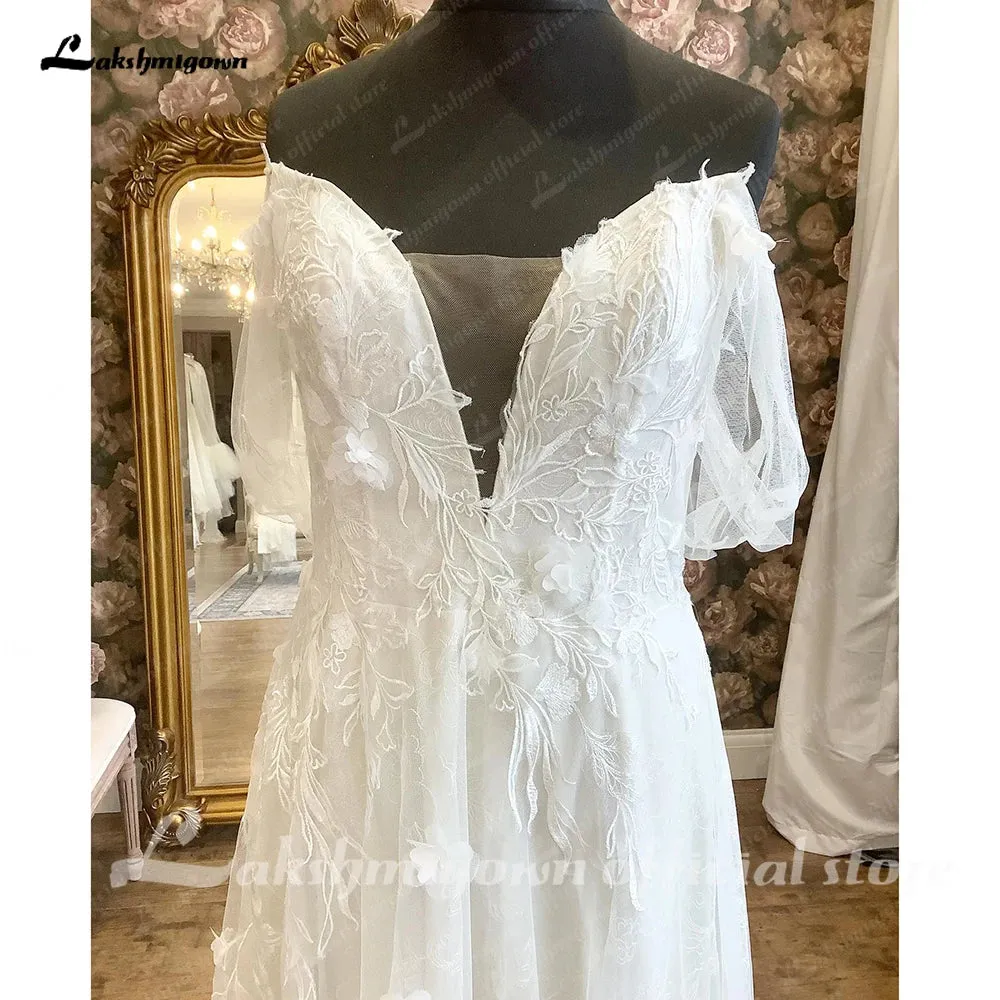 Lakshmigown Spaghetti Straps Lace Appliques A Line Boho Backless Wedding Dress with V Neck 2024 Bridal Gown robe de soirée