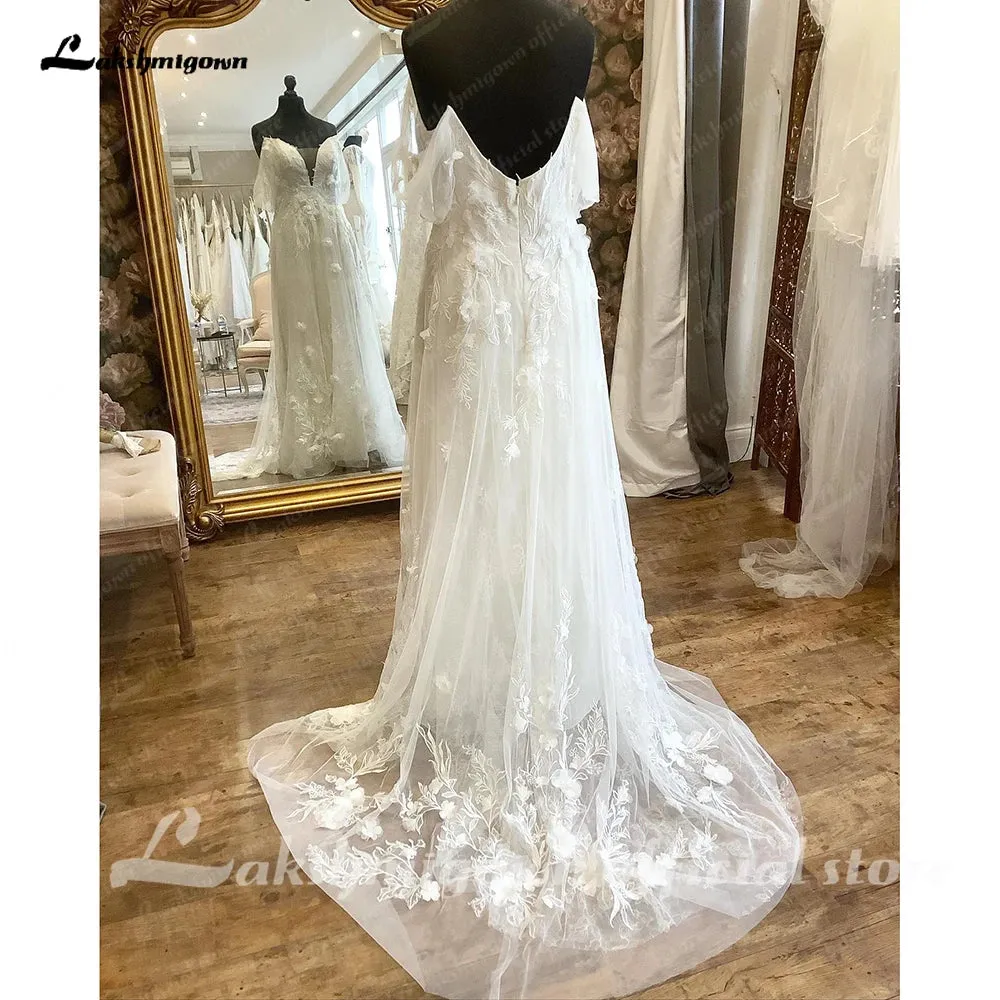 Lakshmigown Spaghetti Straps Lace Appliques A Line Boho Backless Wedding Dress with V Neck 2024 Bridal Gown robe de soirée