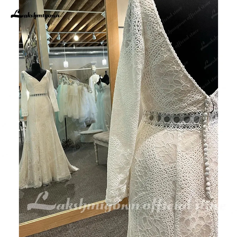 Lakshmigown Vintage Long Sleeve Lace Boho Civil Wedding Dress 2024 Bohemian Bridal Wedding Gown Custom Made Vestidos Novia