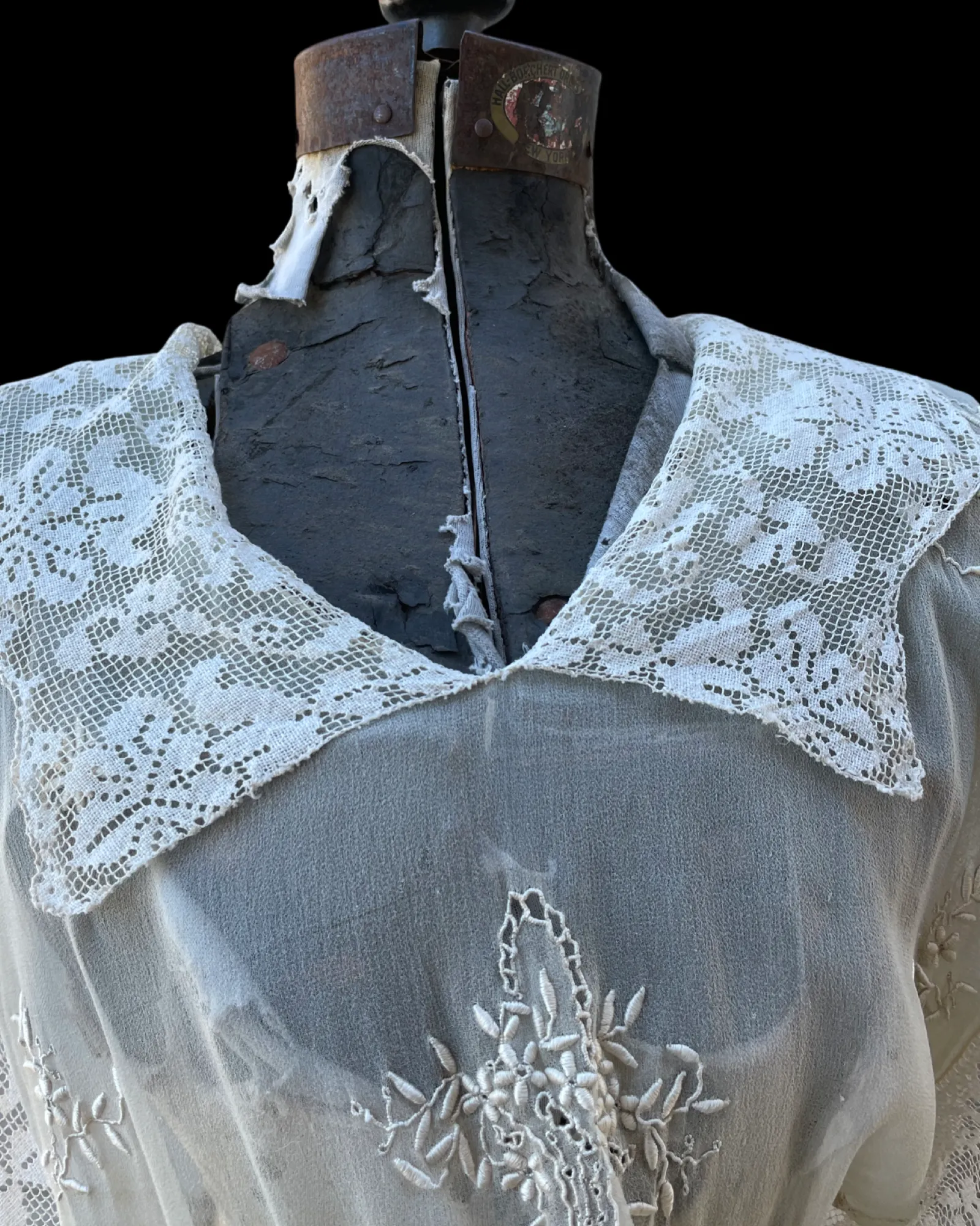 Late Edwardian Chiffon & Filet Lace Two Piece Dress