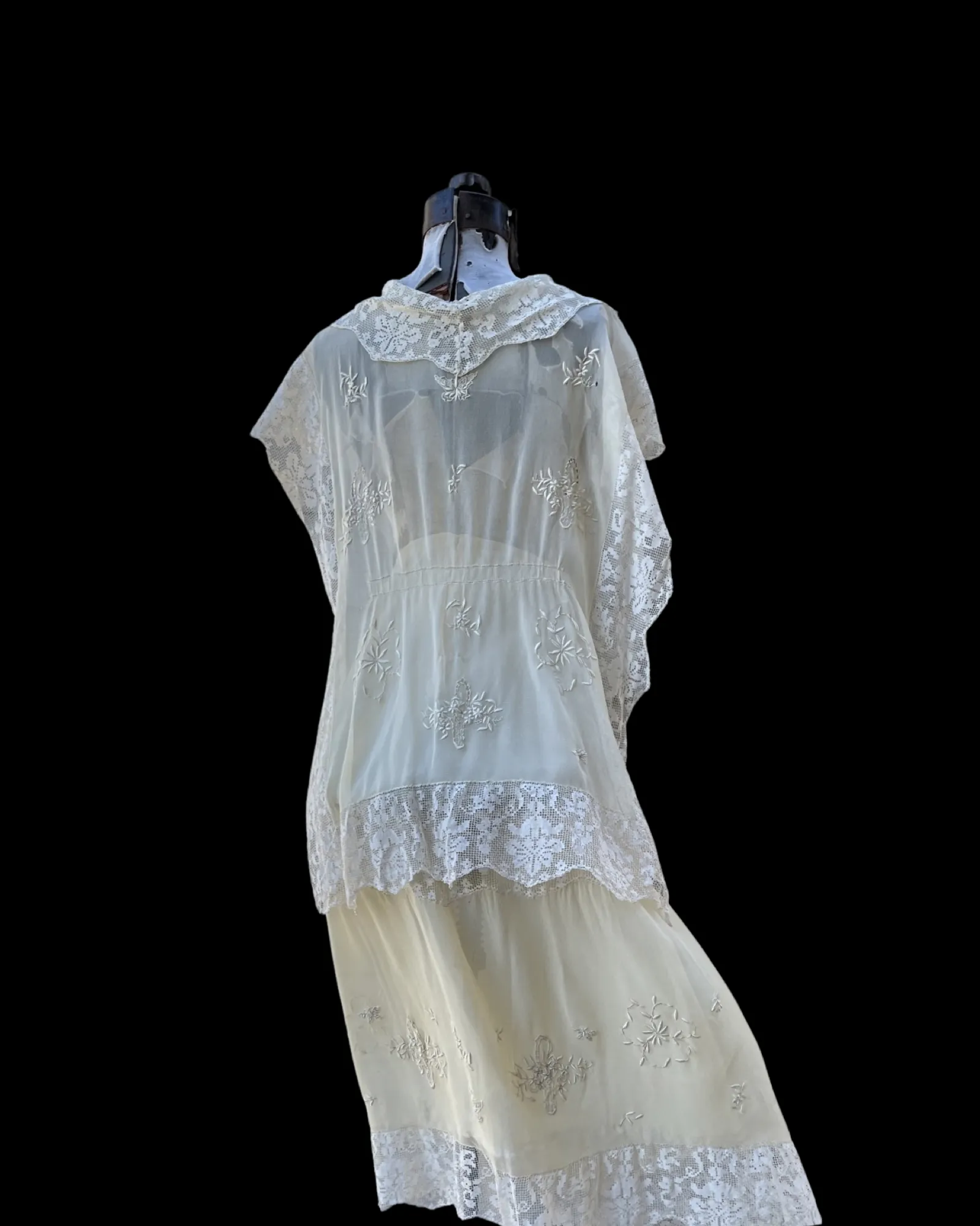Late Edwardian Chiffon & Filet Lace Two Piece Dress