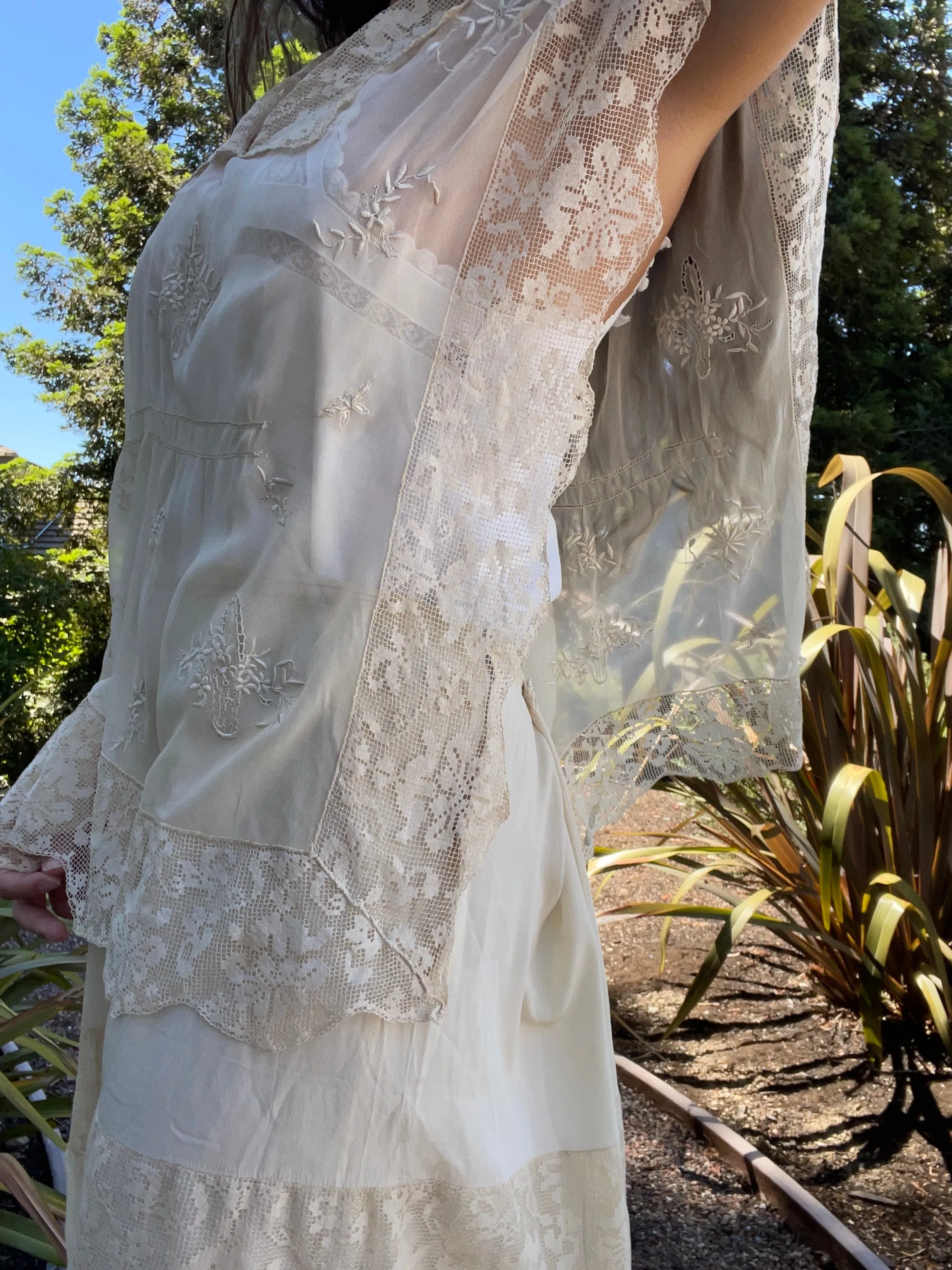 Late Edwardian Chiffon & Filet Lace Two Piece Dress