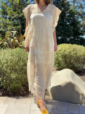 Late Edwardian Chiffon & Filet Lace Two Piece Dress