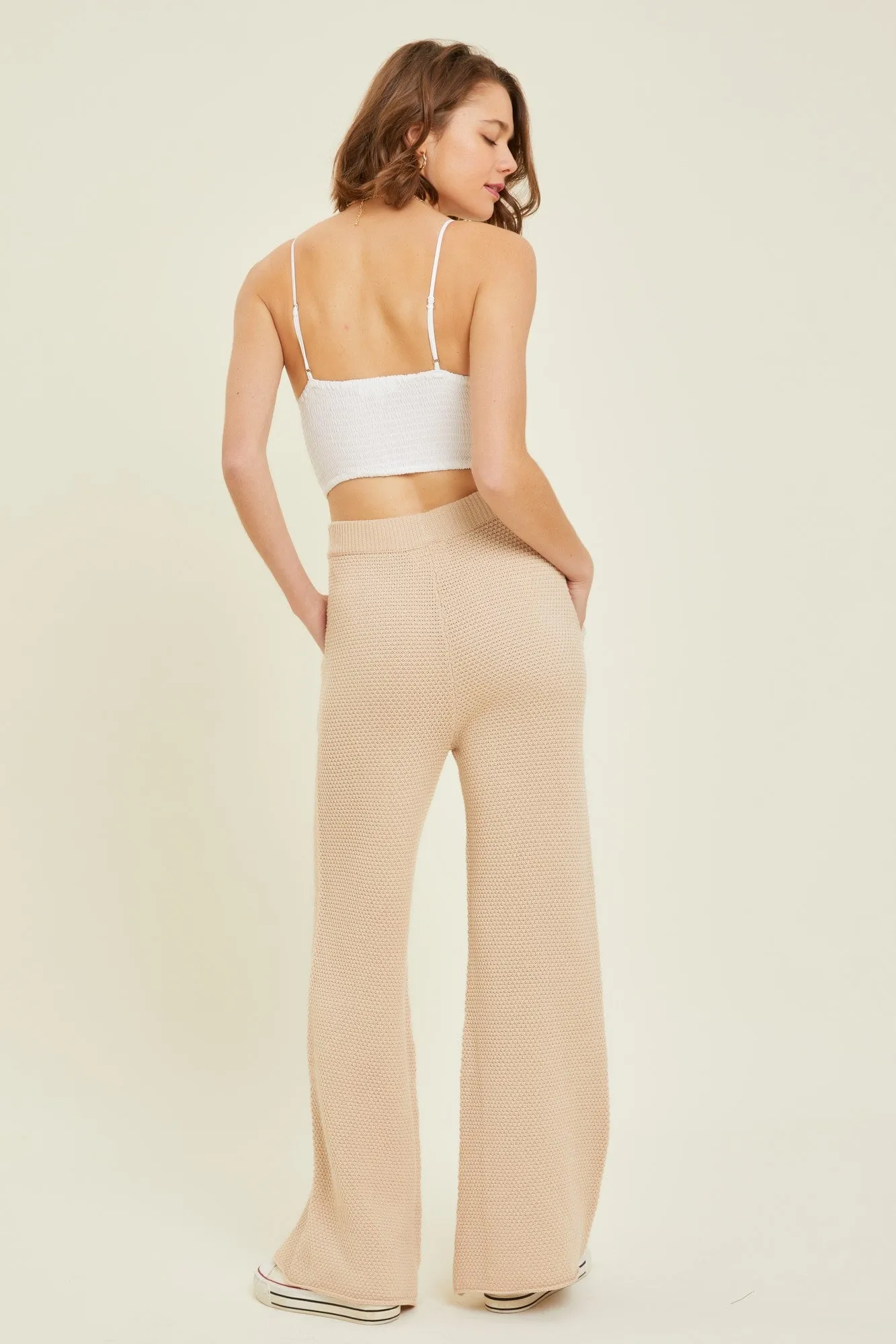 Lauren Textured Wide-Leg Lounge Pants in Sand