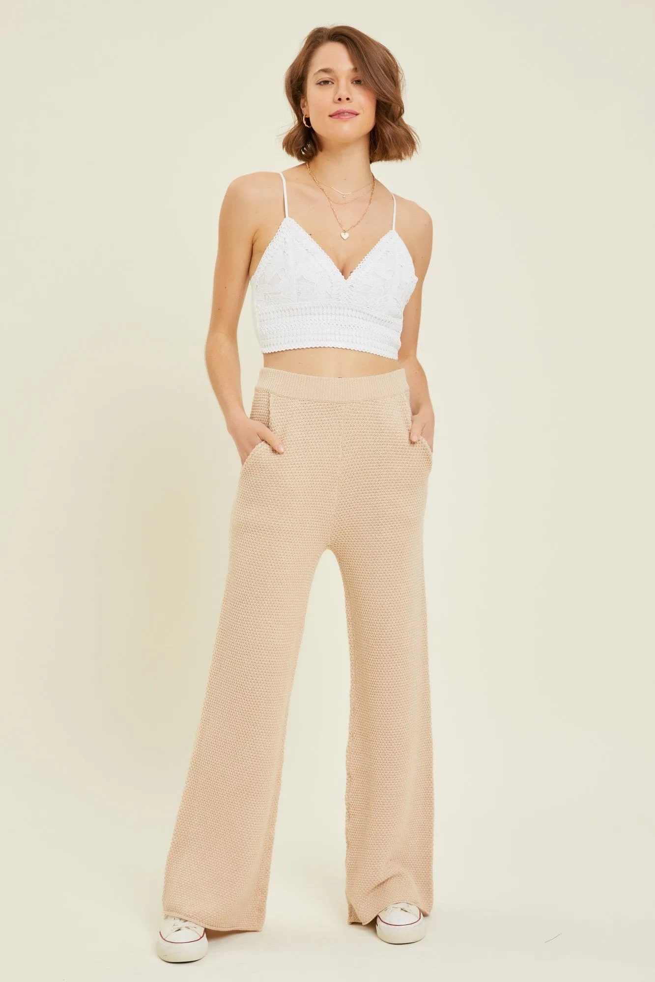 Lauren Textured Wide-Leg Lounge Pants in Sand