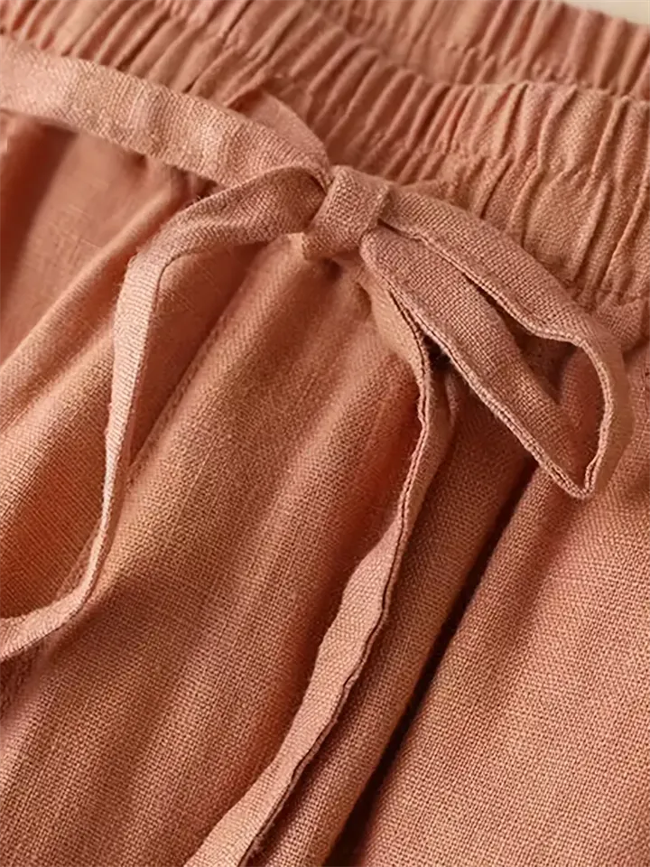 Leisure Linen High-Rise Oversized Pants for Women