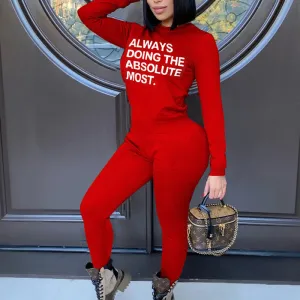 Letter Print Long Sleeve Top & Pants Set