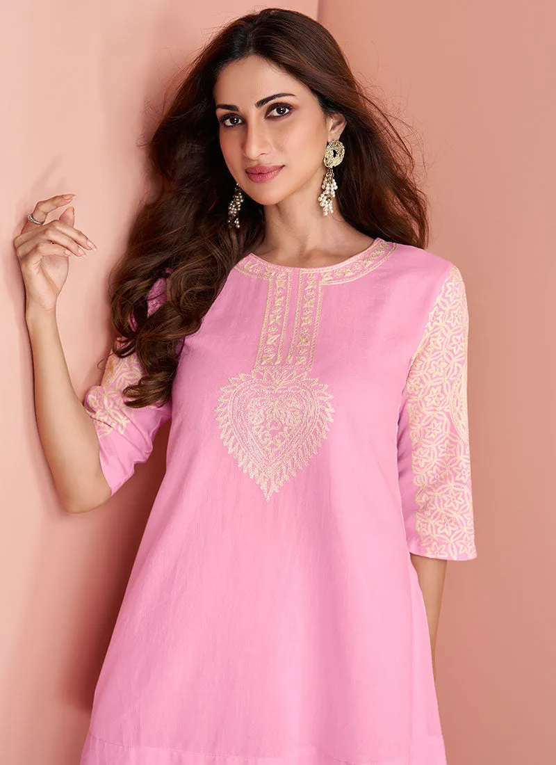 Light Pink Thread And Sequence Embellished Co-Ord Set