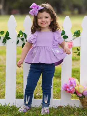 Lilac Love Bunny Top and Embroidered Denim Set