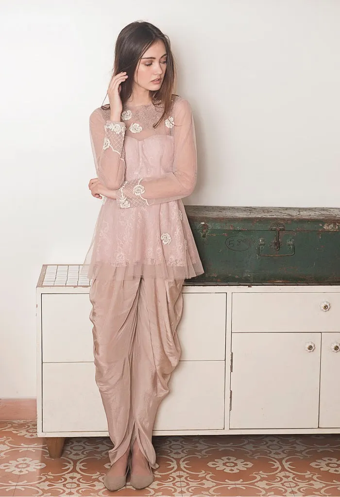 Lilacs and cream Peplum dhoti set