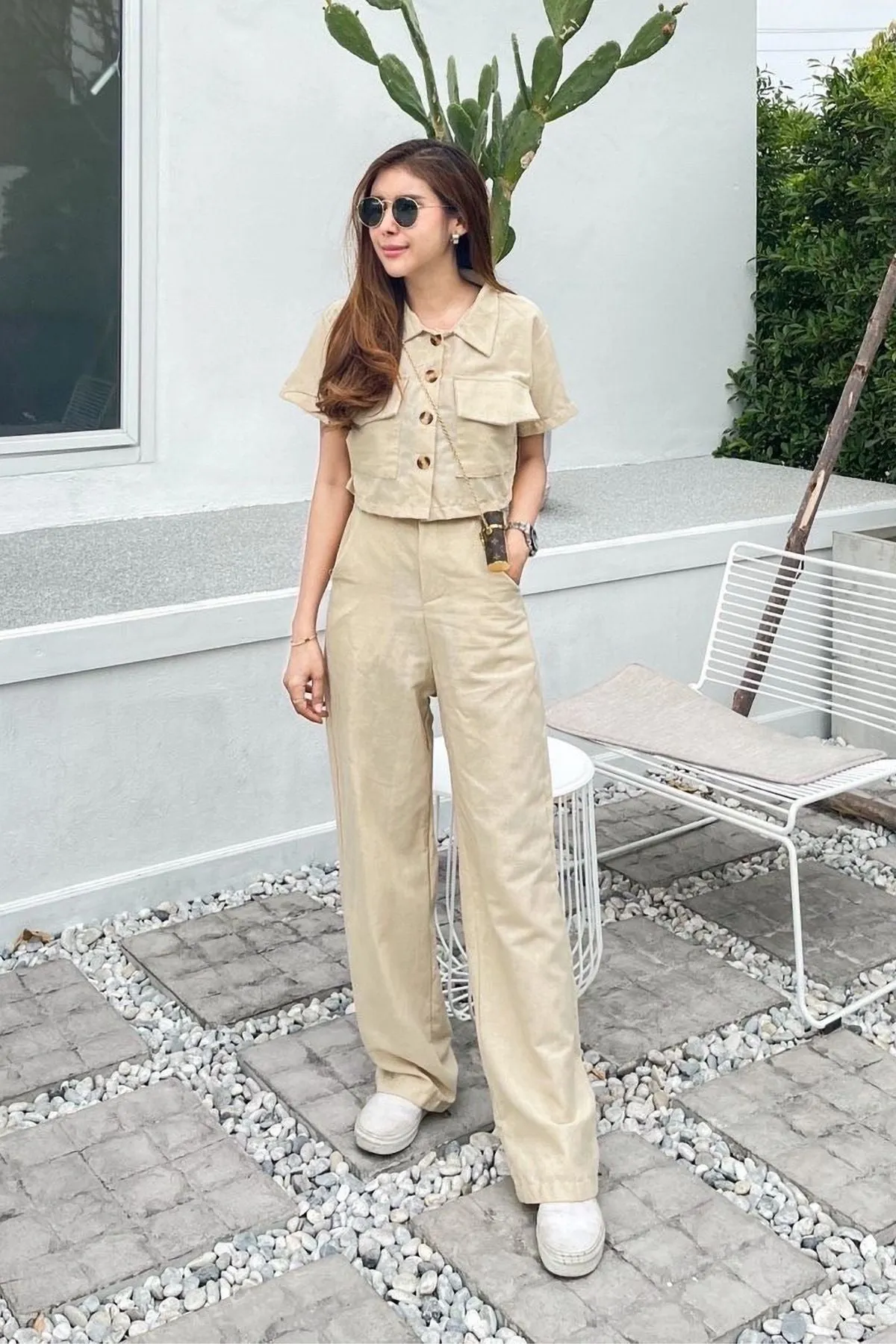 LILLIAN Linen Button-down Top & Pants Co-ord (Cream)