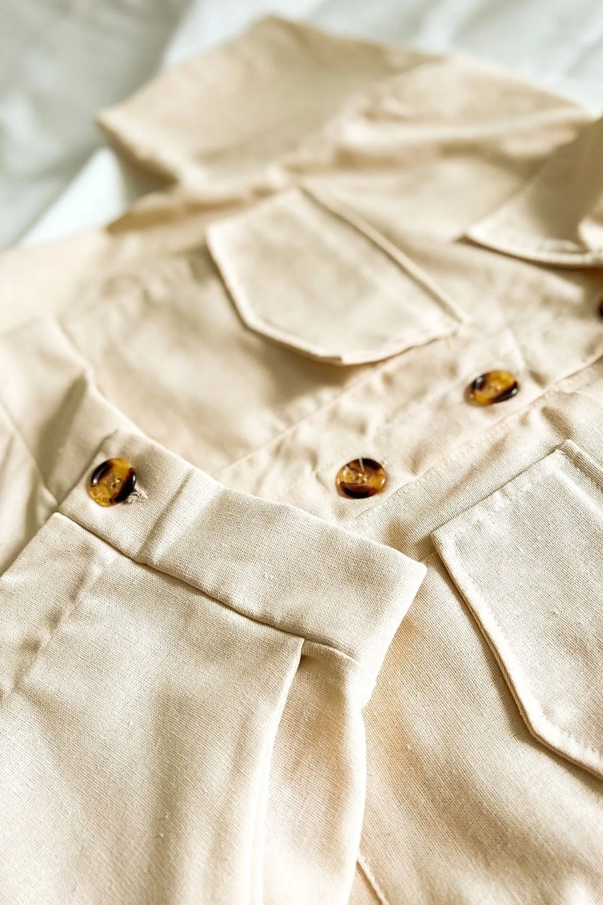 LILLIAN Linen Button-down Top & Pants Co-ord (Cream)