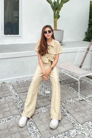 LILLIAN Linen Button-down Top & Pants Co-ord (Cream)