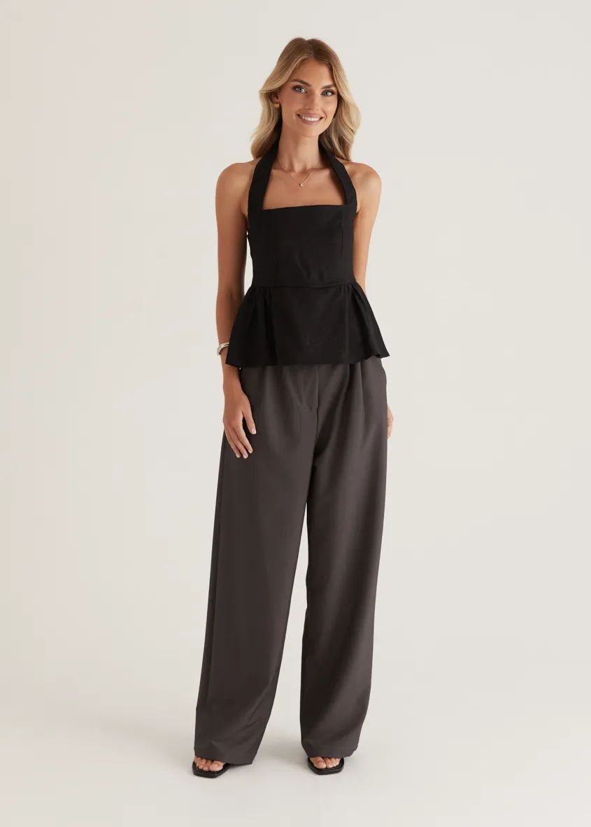 Lilou Halter Linen Top - Black