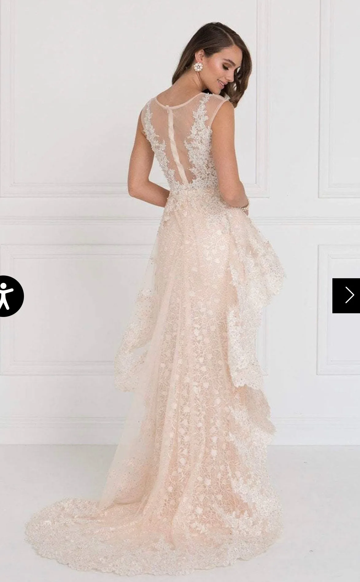 Lily’s champagne GL1584,Lace Illusion Bateau Gown with Tulle Overlay