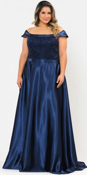 Lindas W1064 Off the Shoulder Embroidery Top Corset Shinny Dress Plus Size