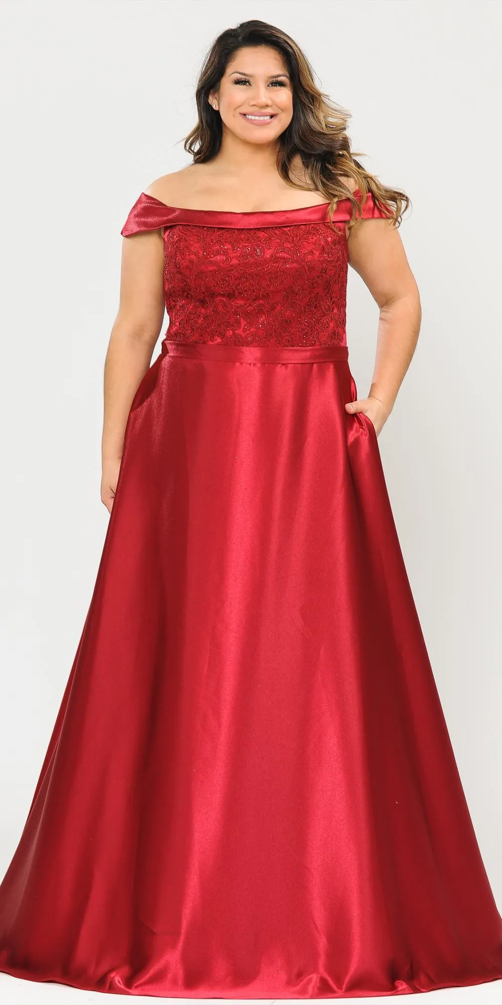 Lindas W1064 Off the Shoulder Embroidery Top Corset Shinny Dress Plus Size