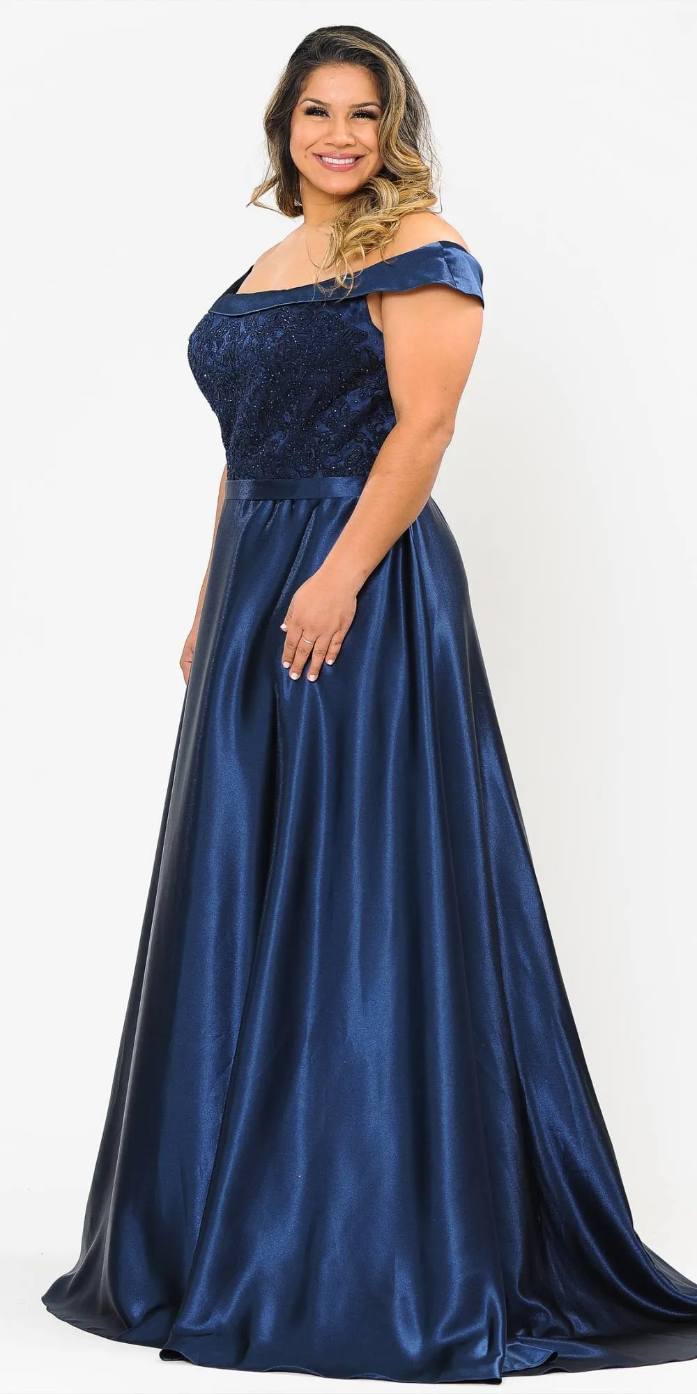 Lindas W1064 Off the Shoulder Embroidery Top Corset Shinny Dress Plus Size