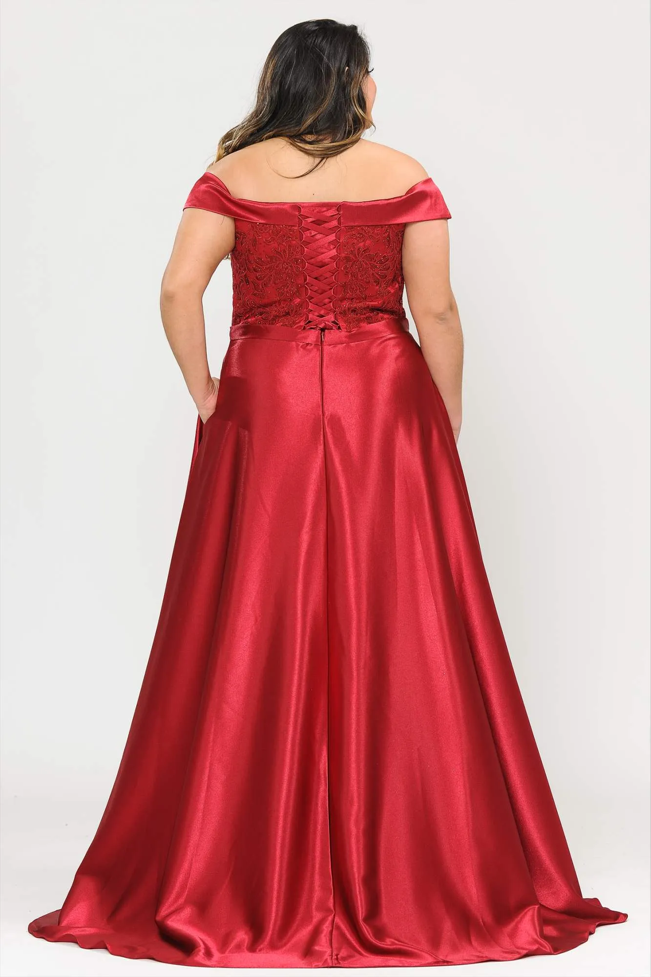 Lindas W1064 Off the Shoulder Embroidery Top Corset Shinny Dress Plus Size