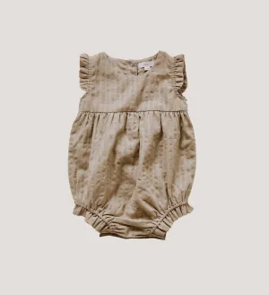 Linen Baby Romper | 100 % Organic Perla Romper in Beige | Odiee Organic