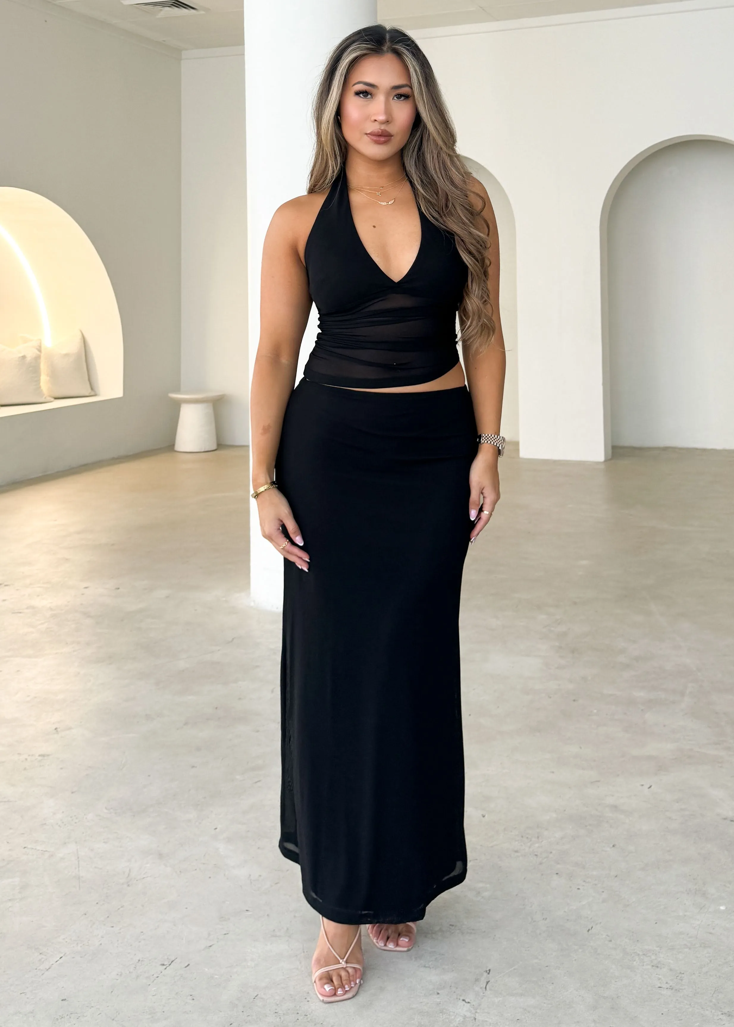 Linios Halter Mesh Top - Black