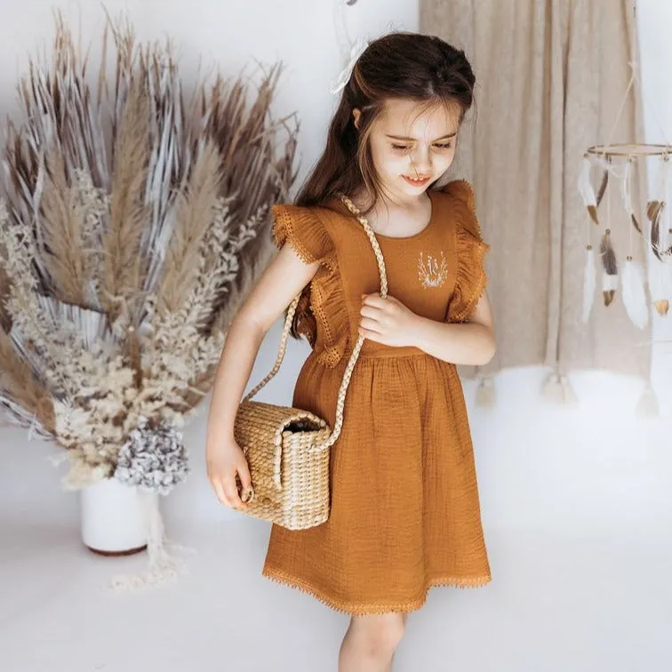 Little Angel Cotton & Lace Dress - Antique Gold