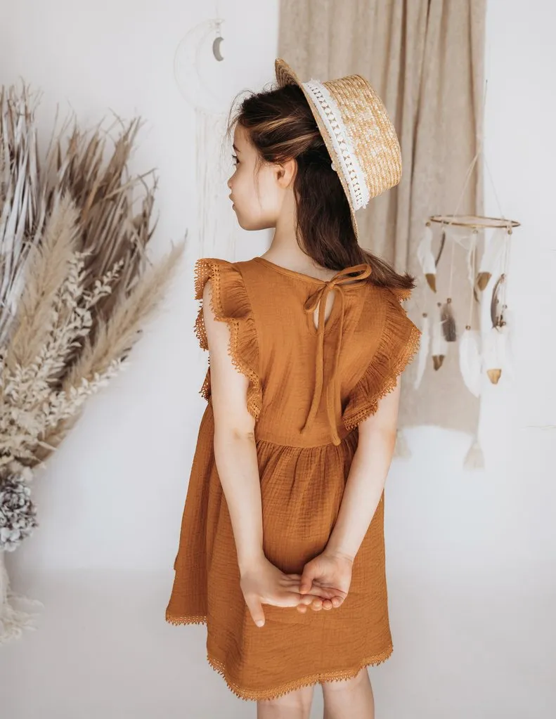 Little Angel Cotton & Lace Dress - Antique Gold