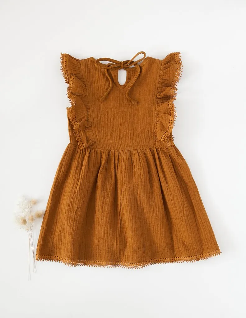 Little Angel Cotton & Lace Dress - Antique Gold