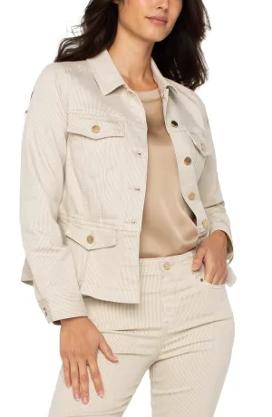 Liverpool Cappuccino Stripe Peplum Denim Jacket