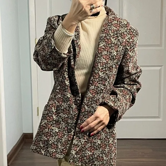 L.L. Bean Floral Print Corduroy Jacket Blazer size 12