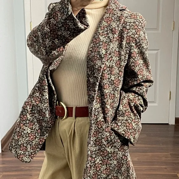 L.L. Bean Floral Print Corduroy Jacket Blazer size 12