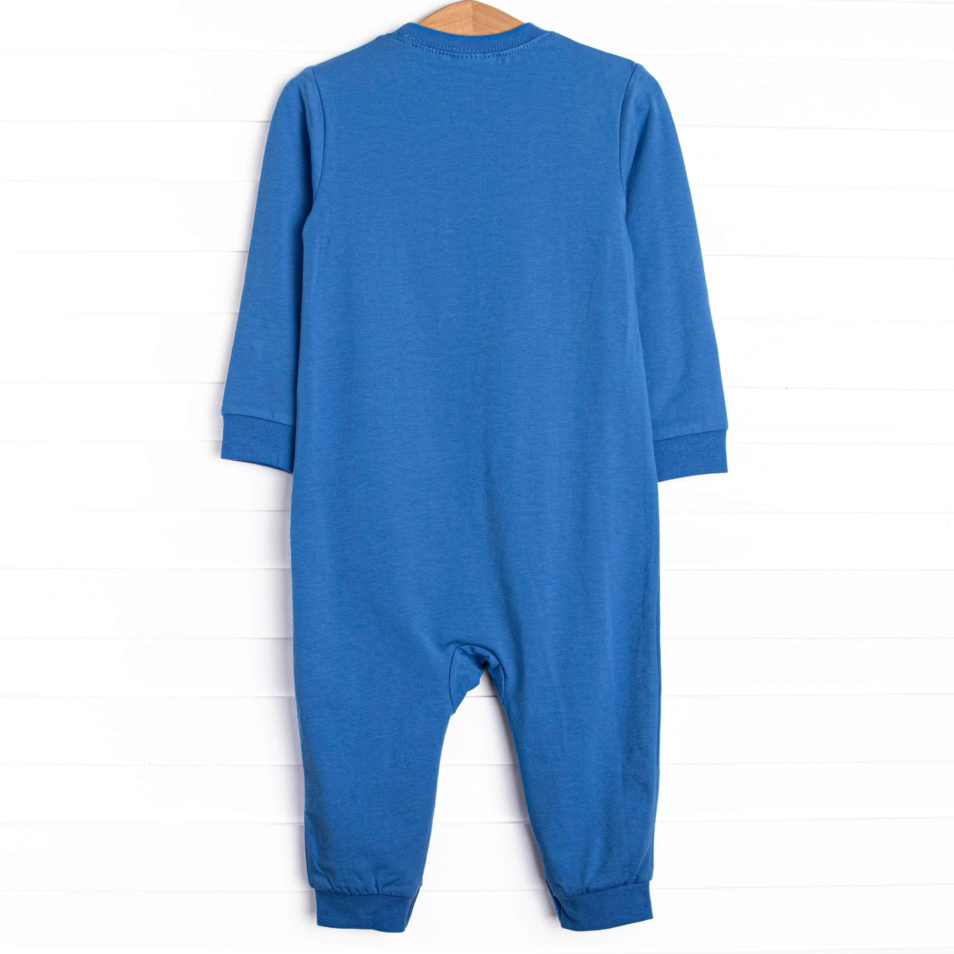 Locomotive Lad Applique Romper, Medium Blue