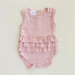 Lola Linen Ruffle Romper - Dusk