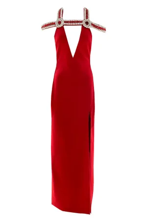 Long fitted dress with sparkling crystals   Maison D'Angel Ann